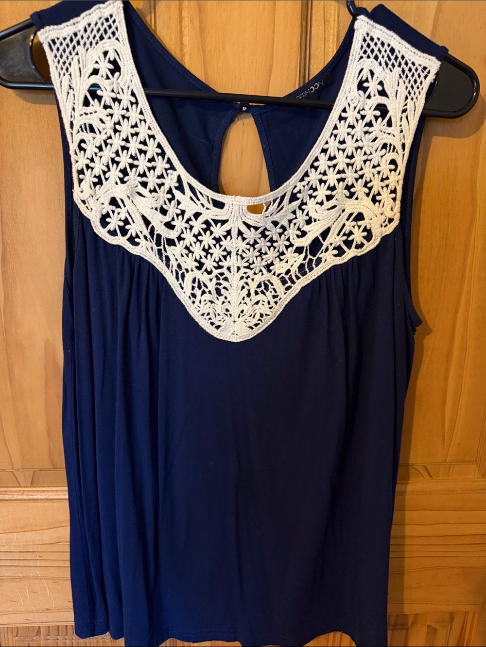 Papermoon Navy Tank with White Crochet Yoke